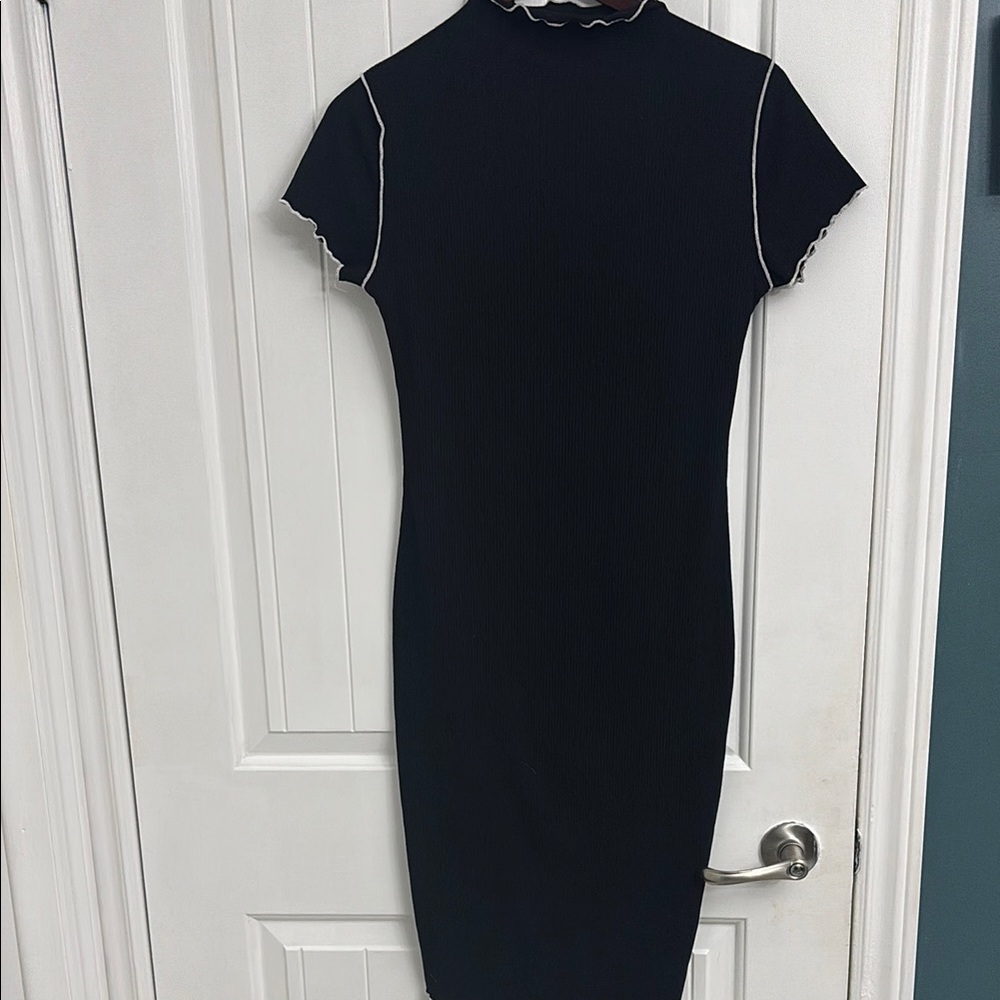 ROLLA COSTER Ribbed Black Dress with White Trim